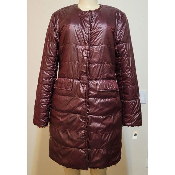 VIA SPIGA WOMEN'S BURGUNDY FAUX FURREVERSIBLE COAT SIZE S#896